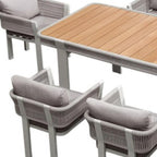 Nine Piece Light Brown and Beige Solid Wood Dining Set with Eight Chairs