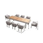 Nine Piece Light Brown and Beige Solid Wood Dining Set with Eight Chairs