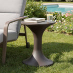14" Dark Brown Faux Concrete Round Outdoor Side Table