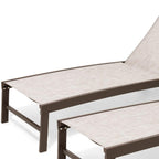 Set of Two Beige Aluminum Five Position Adjustable Outdoor Chaise Lounges