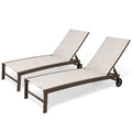 Set of Two Beige Aluminum Five Position Adjustable Outdoor Chaise Lounges