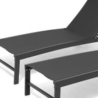 Set of Two Black Aluminum Five Position Adjustable Outdoor Chaise Lounges