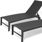 Set of Two Black Aluminum Five Position Adjustable Outdoor Chaise Lounges