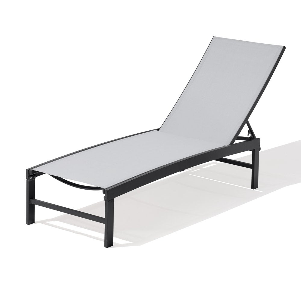 58" Light Gray Aluminum Five Position Adjustable Outdoor Chaise Lounge