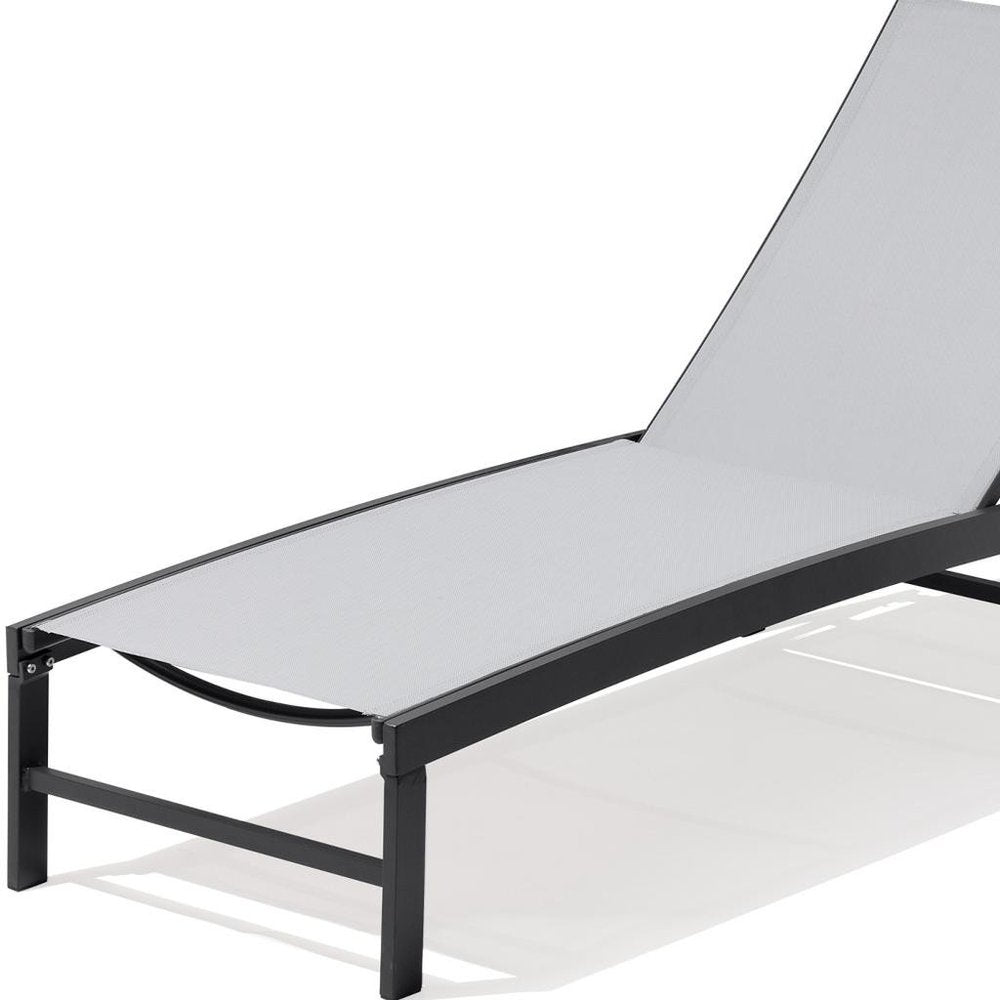 58" Light Gray Metal Five Position Adjustable Outdoor Chaise Lounge
