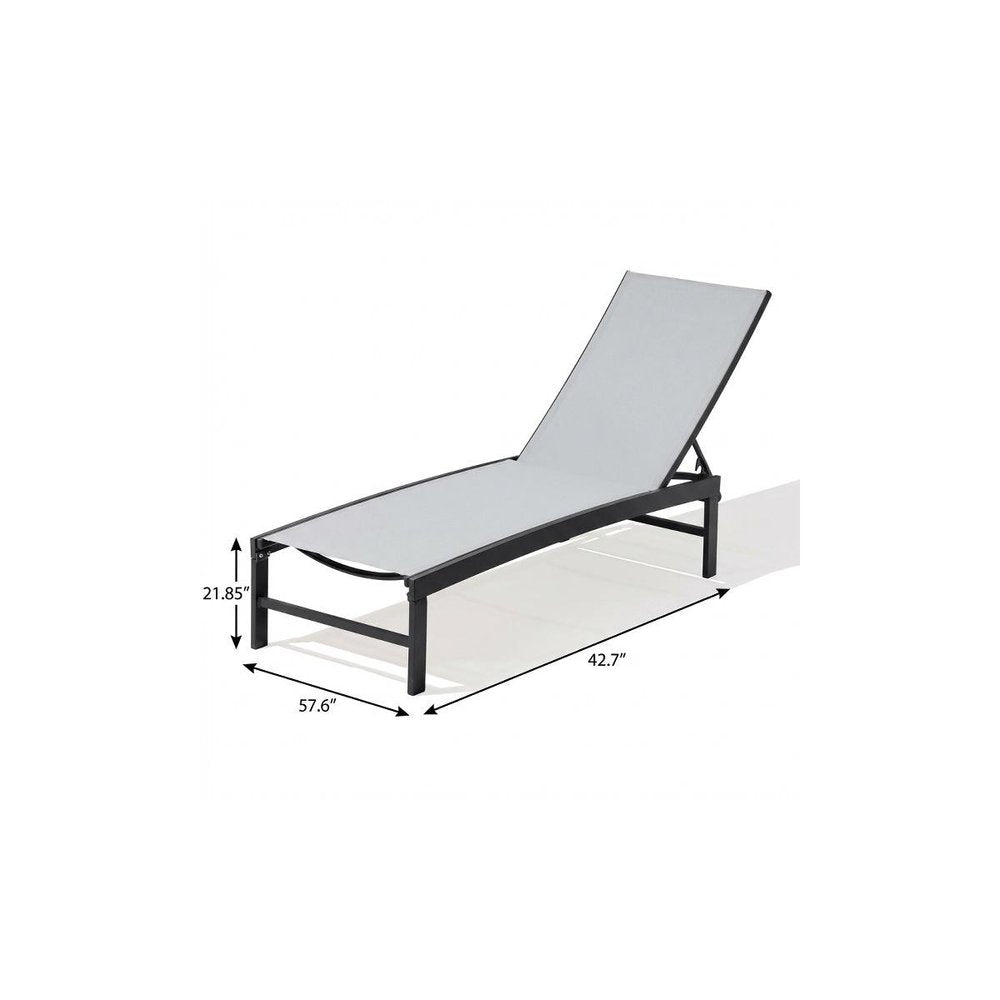 58" Light Gray Aluminum Five Position Adjustable Outdoor Chaise Lounge