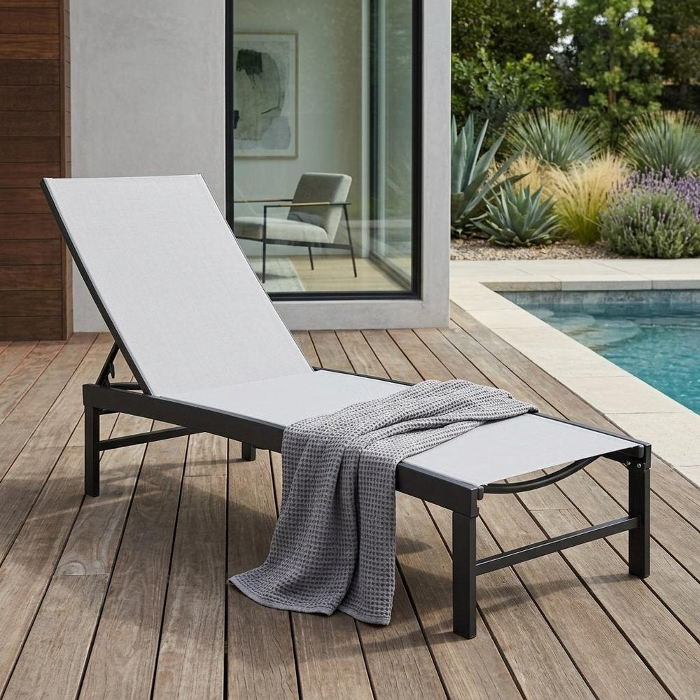58" Light Gray Metal Five Position Adjustable Outdoor Chaise Lounge