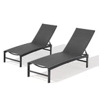 Set of Two Black Metal Five Position Adjustable Outdoor Chaise Lounges