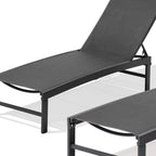 Set of Two Black Metal Five Position Adjustable Outdoor Chaise Lounges