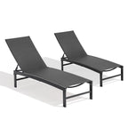 Set of Two Black Metal Five Position Adjustable Outdoor Chaise Lounges