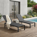 Set of Two Black Metal Five Position Adjustable Outdoor Chaise Lounges