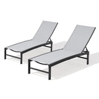 Set of Two Light Gray Metal Five Position Adjustable Outdoor Chaise Lounges