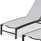 Set of Two Light Gray Metal Five Position Adjustable Outdoor Chaise Lounges