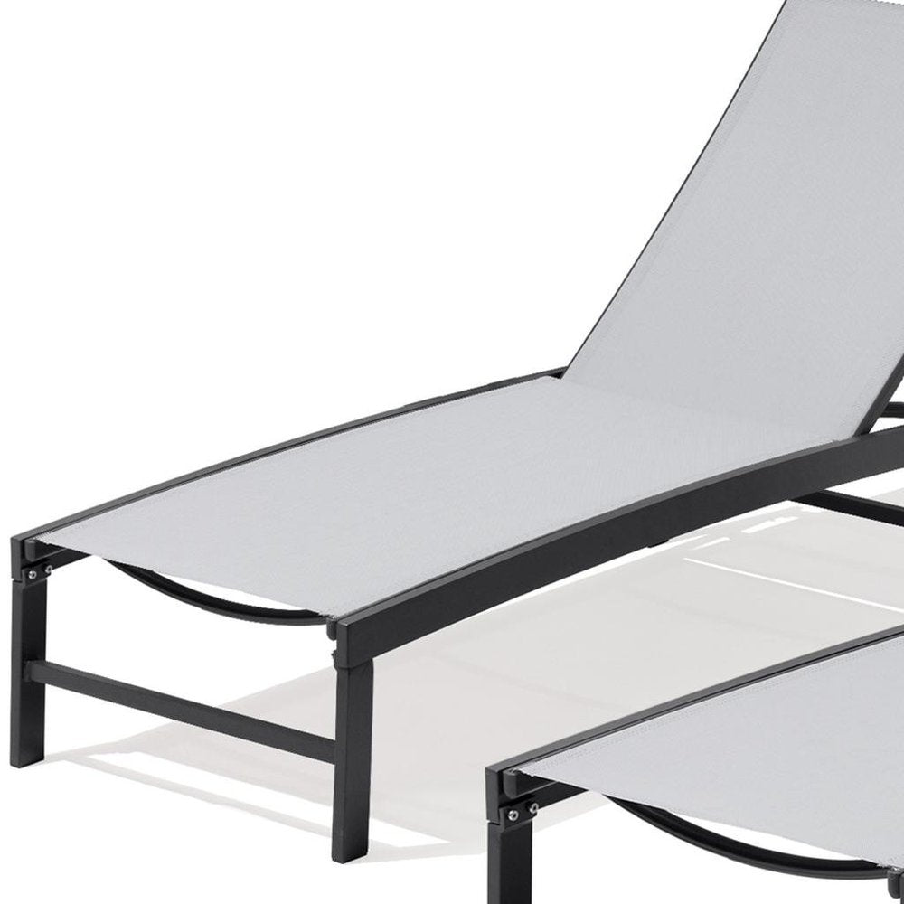 Set of Two Light Gray Aluminum Five Position Adjustable Outdoor Chaise Lounges