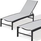 Set of Two Light Gray Metal Five Position Adjustable Outdoor Chaise Lounges