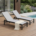 Set of Two Light Gray Metal Five Position Adjustable Outdoor Chaise Lounges