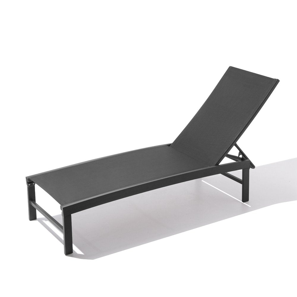 60" Black Aluminum Six Position Adjustable Outdoor Chaise Lounge