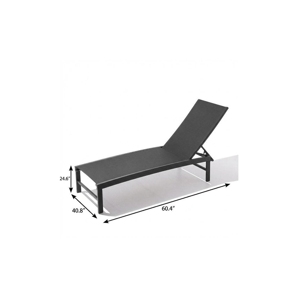 60" Black Aluminum Six Position Adjustable Outdoor Chaise Lounge