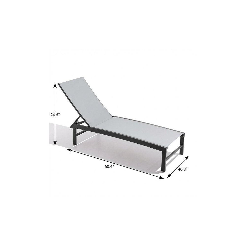 60" Light Gray Aluminum Six Position Adjustable Outdoor Chaise Lounge
