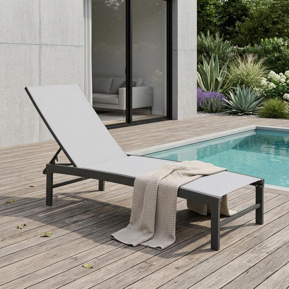 60" Light Gray Aluminum Six Position Adjustable Outdoor Chaise Lounge