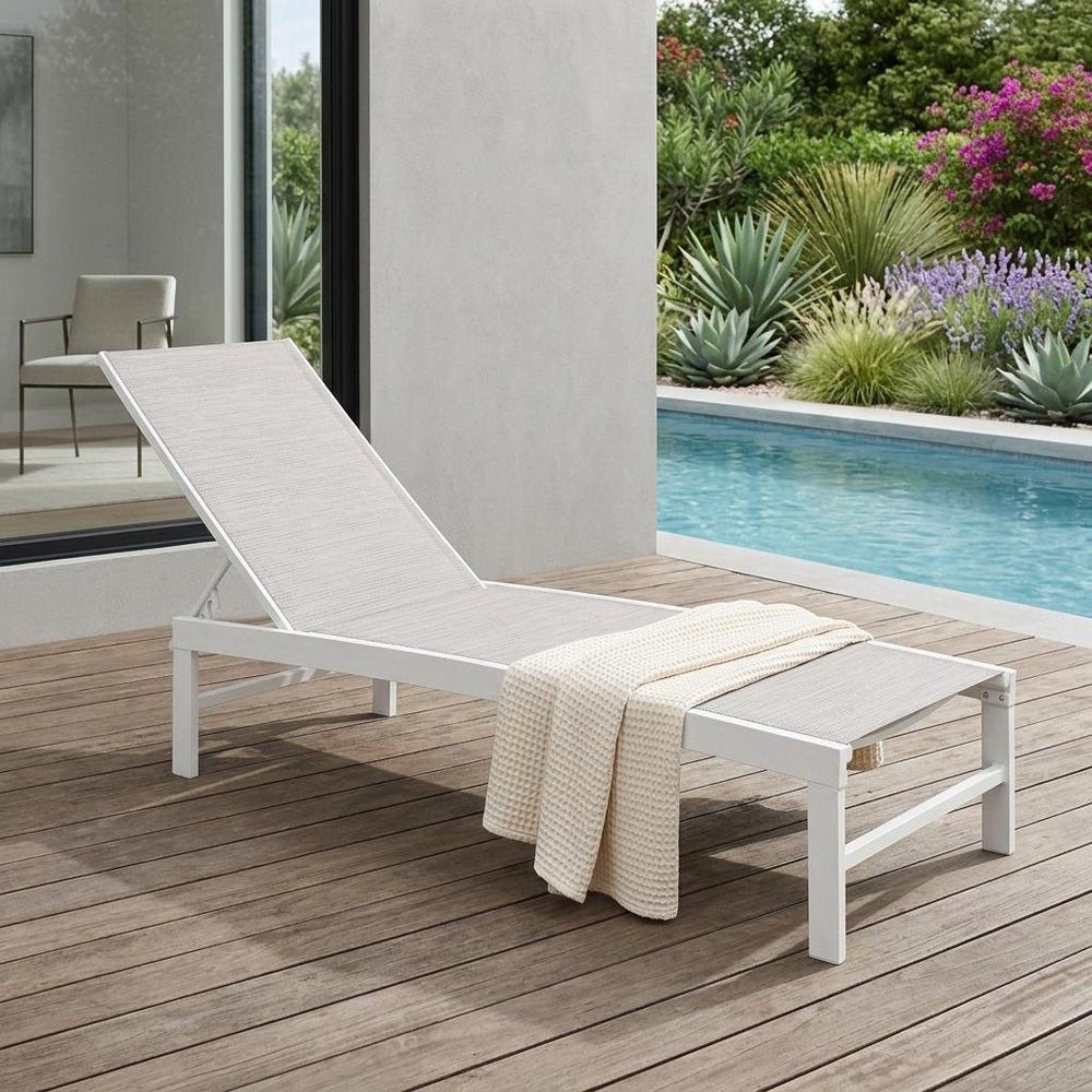60" Silver Aluminum Six Position Adjustable Outdoor Chaise Lounge