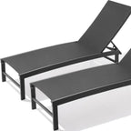 Set of Two Black Aluminum Six Position Adjustable Outdoor Chaise Lounges