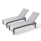 Set of Two Light Gray Aluminum Six Position Adjustable Outdoor Chaise Lounges