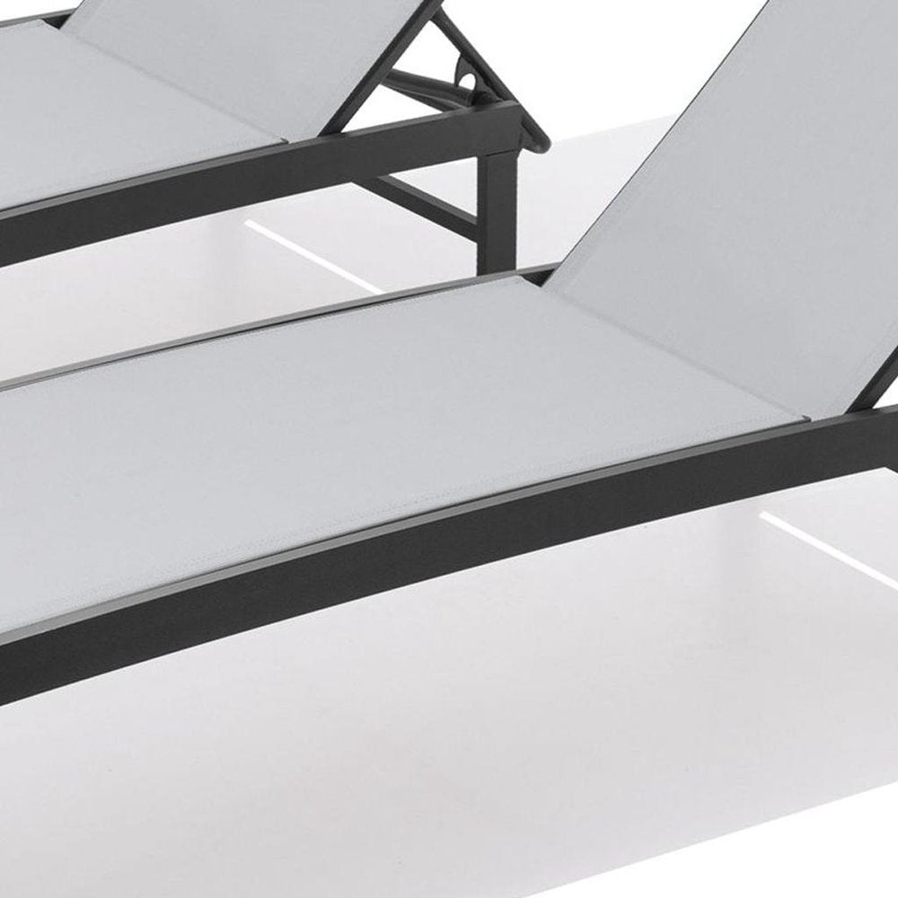 Set of Two Light Gray Aluminum Six Position Adjustable Outdoor Chaise Lounges