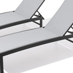 Set of Two Light Gray Aluminum Six Position Adjustable Outdoor Chaise Lounges