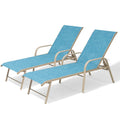 Set of Two Blue Aluminum Six Position Adjustable Outdoor Chaise Lounges