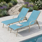 Set of Two Blue Aluminum Six Position Adjustable Outdoor Chaise Lounges