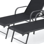 Set of Two Black Aluminum Six Position Adjustable Outdoor Chaise Lounges