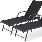Set of Two Black Aluminum Six Position Adjustable Outdoor Chaise Lounges