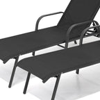Set of Two Black Aluminum Six Position Adjustable Outdoor Chaise Lounges