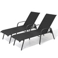 Set of Two Black Aluminum Six Position Adjustable Outdoor Chaise Lounges