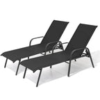 Set of Two Black Aluminum Six Position Adjustable Outdoor Chaise Lounges
