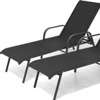 Set of Two Black Aluminum Six Position Adjustable Outdoor Chaise Lounges