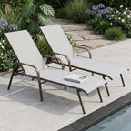 Set of Two Light Gray Aluminum Six Position Adjustable Outdoor Chaise Lounges
