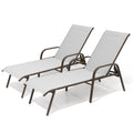 Set of Two Light Gray Aluminum Six Position Adjustable Outdoor Chaise Lounges