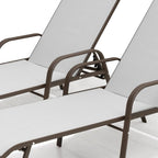 Set of Two Light Gray Aluminum Six Position Adjustable Outdoor Chaise Lounges