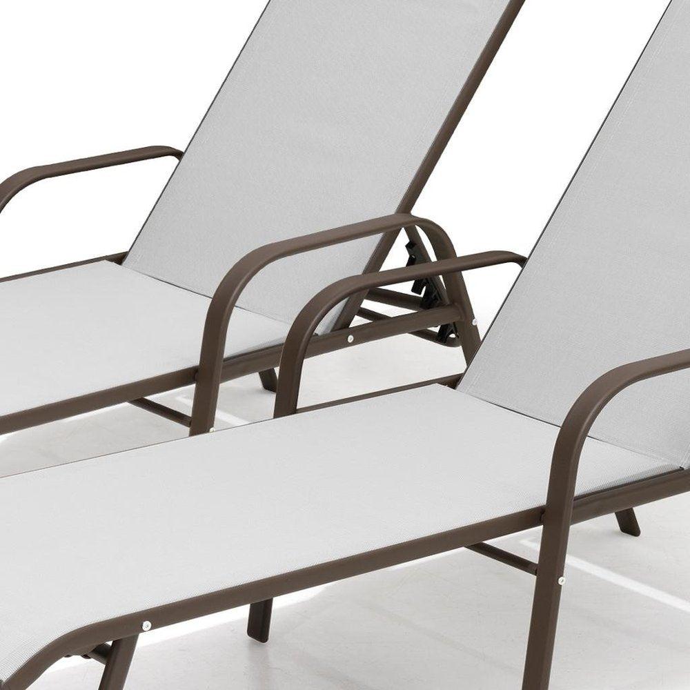 Set of Two Light Gray Aluminum Six Position Adjustable Outdoor Chaise Lounges