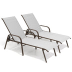 Set of Two Light Gray Aluminum Six Position Adjustable Outdoor Chaise Lounges
