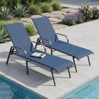 Set of Two Navy Blue Aluminum Six Position Adjustable Outdoor Chaise Lounges