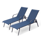 Set of Two Navy Blue Aluminum Six Position Adjustable Outdoor Chaise Lounges