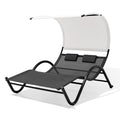 73" Black Steel Sling Outdoor Chaise Lounge With Canopy
