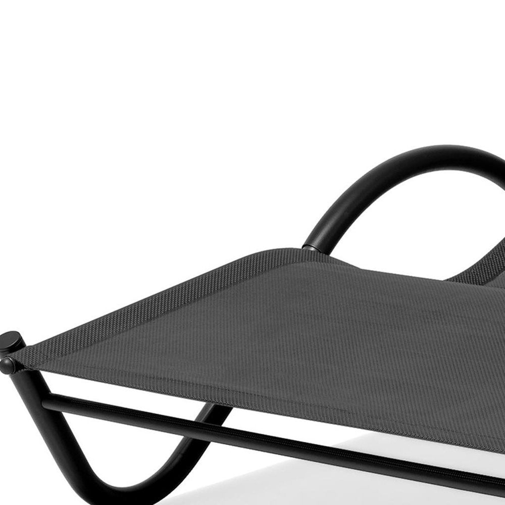 73" Black Steel Sling Outdoor Chaise Lounge With Canopy