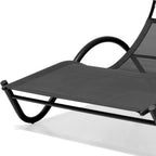 73" Black Steel Sling Outdoor Chaise Lounge With Canopy