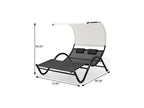 73" Black Steel Sling Outdoor Chaise Lounge With Canopy