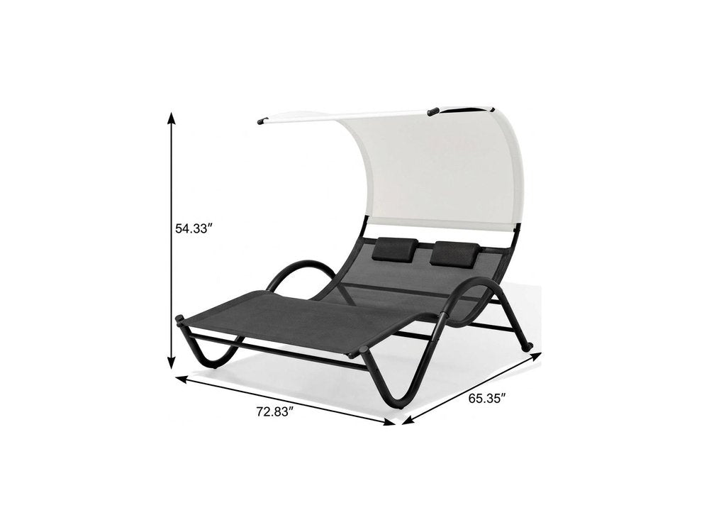 73" Black Steel Sling Outdoor Chaise Lounge With Canopy