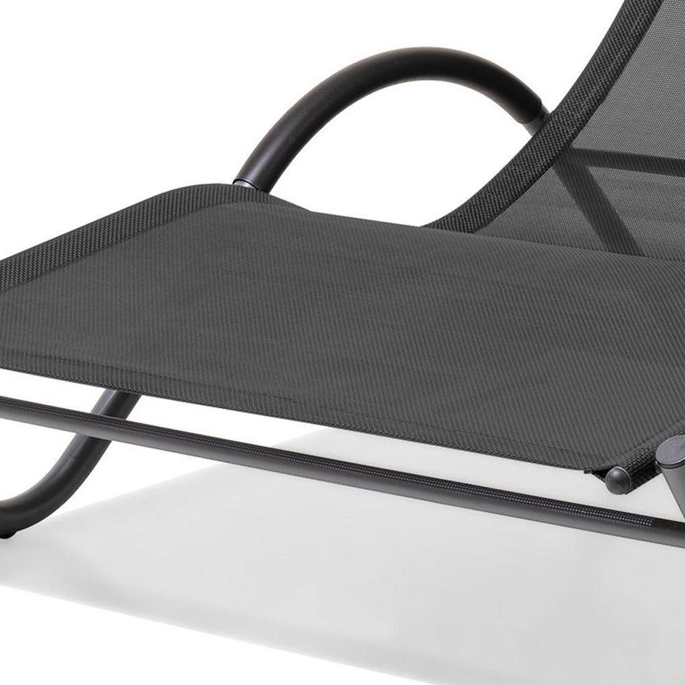 73" Gray Aluminum Sling Outdoor Chaise Lounge With Canopy